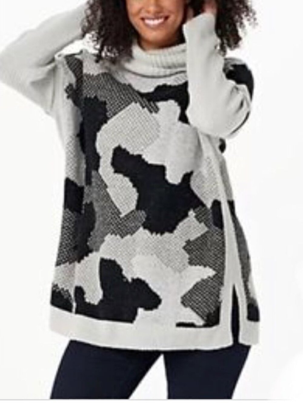Denim & Co. Jacquard Cowl Neck Poncho